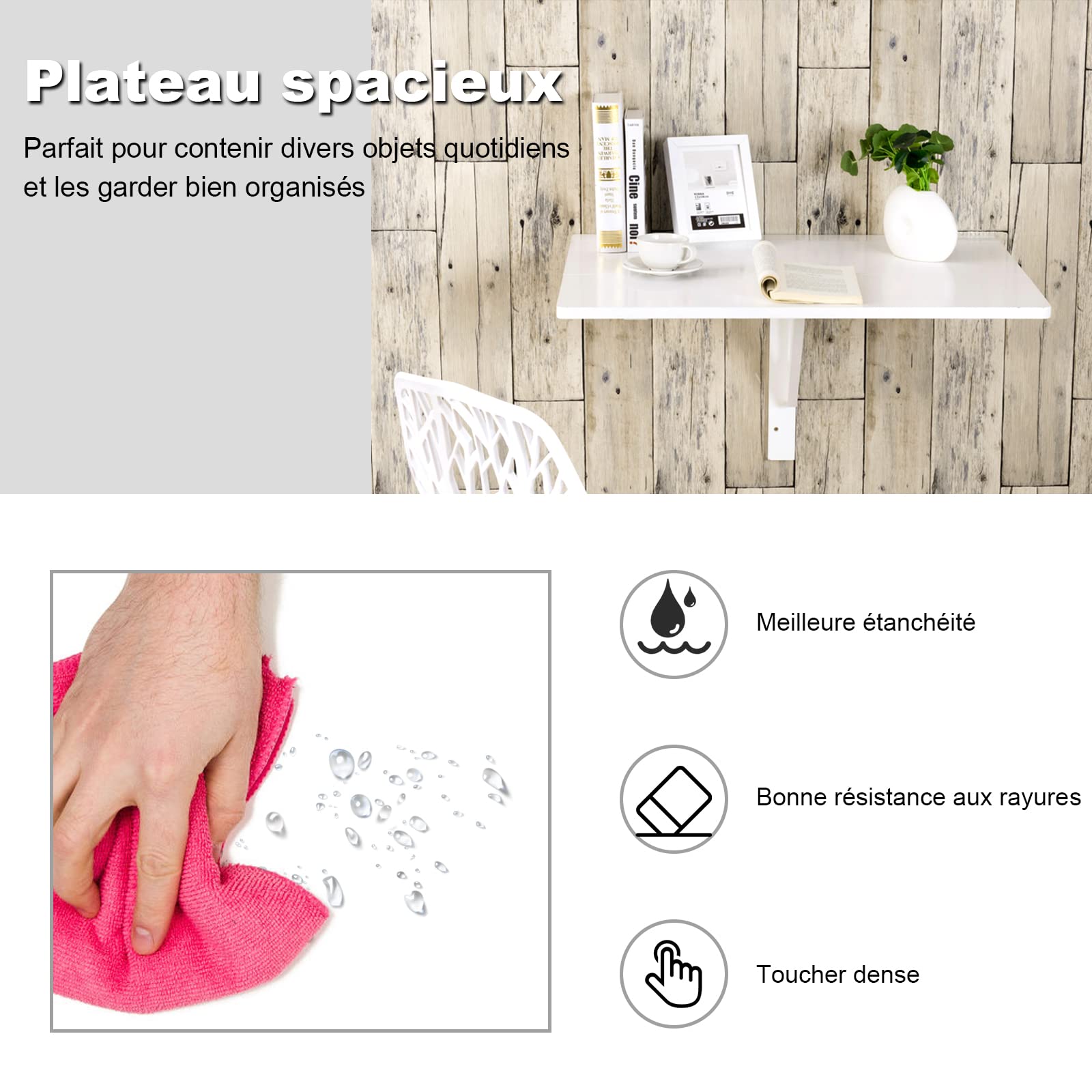 COSTWAY Table Murale Rabattable en Bois de Pin Double Plateaux Table de Cuisin Pliable 80 x 60 x 43 cm (Blanc)