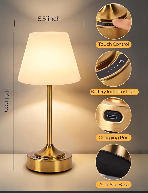 FIALAME Shower Lamp Waterproof, Cordless Rechargeable Table Lamp with Battery Indicator, Touch Dimming, LED Cordless Shower Light for Patio, Camping, Bathroom, Restaurant & Kitchen by FIALAME - Image 11