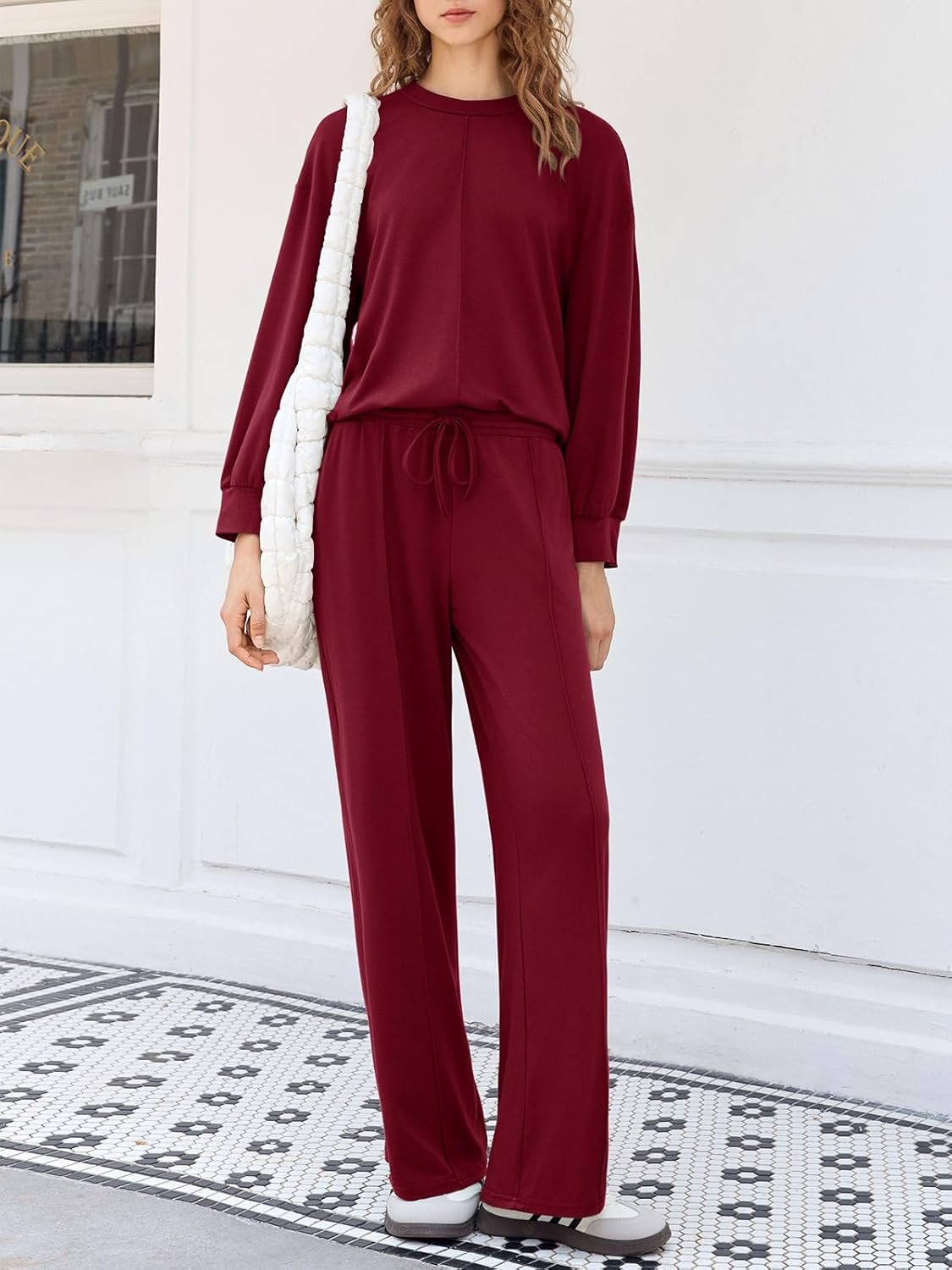 Yousify Women's 2 Piece Lounge Sets Casual Long Sleeve Tops Wide Leg Pants Loose Tracksuit Fall Travel Outfits - Image 2