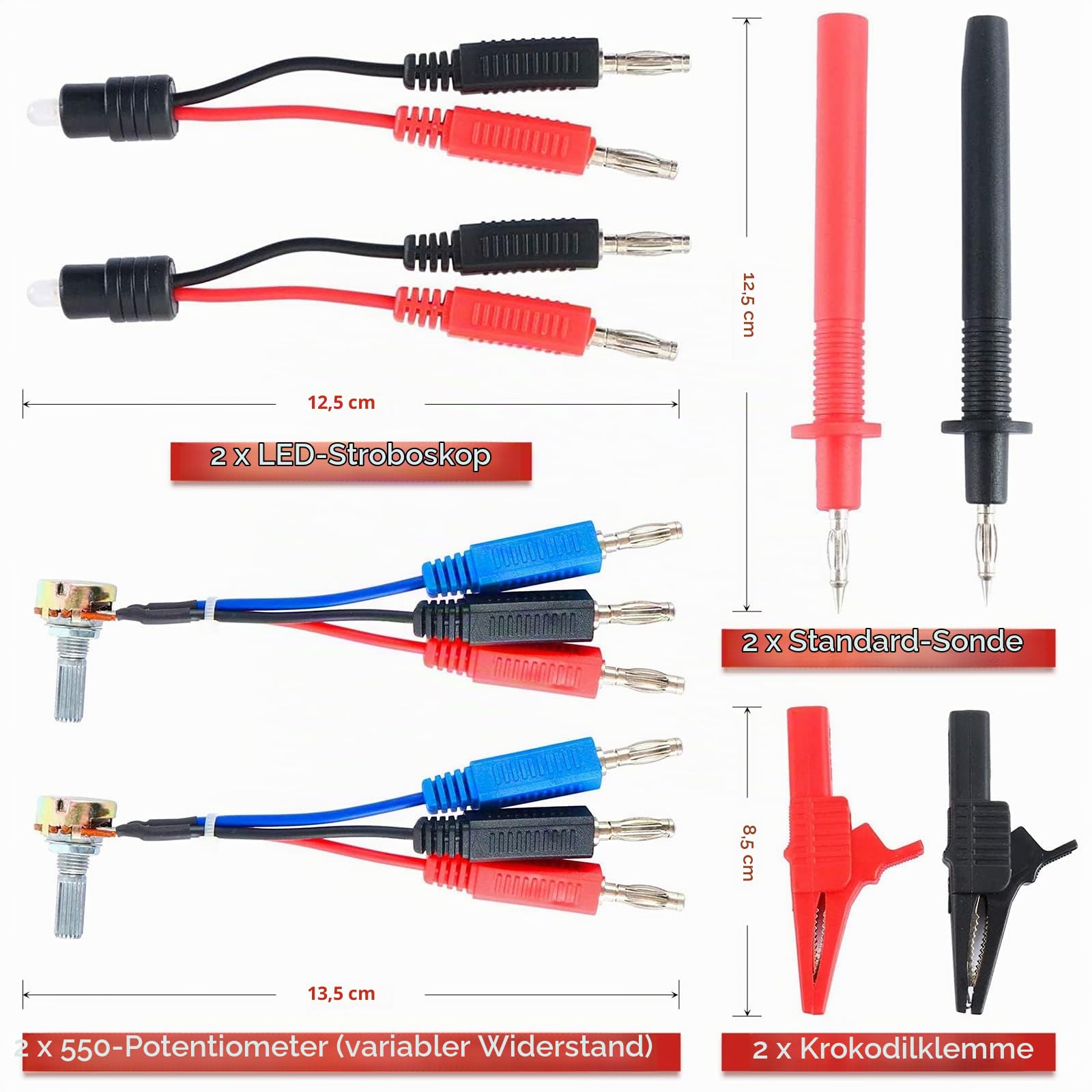Multimeter Test Leads Set, 92PCS KFZ Fehlerdiagnose Messleitungsset enthält Prüfspitzen, Kabelverbinder, Krokodilklemmen, Elektrisch Auto Reparatur Prüfkabel mit Aufbewahrungstasche für Fahrzeuge