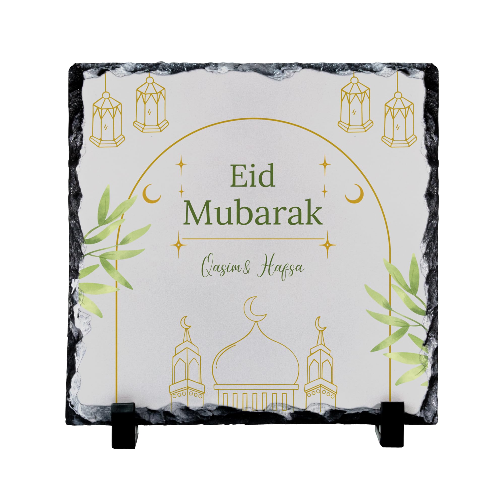 Islamic Slate Plaque Personalised with Family Name – Muslim Housewarming, Nikkah & Eid Gift, Elegant Ramadan Mubarak Stone Keepsake, Faith Inspired Home Decoration