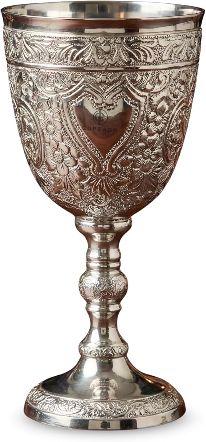 Goblet – Vintage Style Decorative Drinking Cup – 150 ML Capacity – Floral Design Chalice for Home Décor, Collectors, Celebrations & Gifting (Silver, Single Goblet)