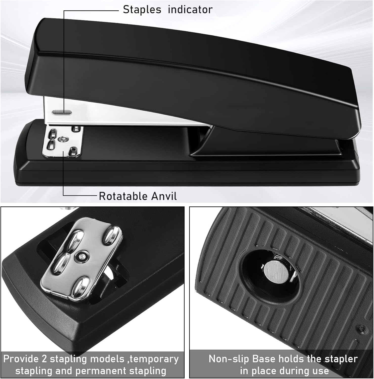 16 Pcs Desk Staplers Tape Dispensers Sets Desktop Office Staplers with Standard Staples Black Dispenser Holder with White Tape for Office School