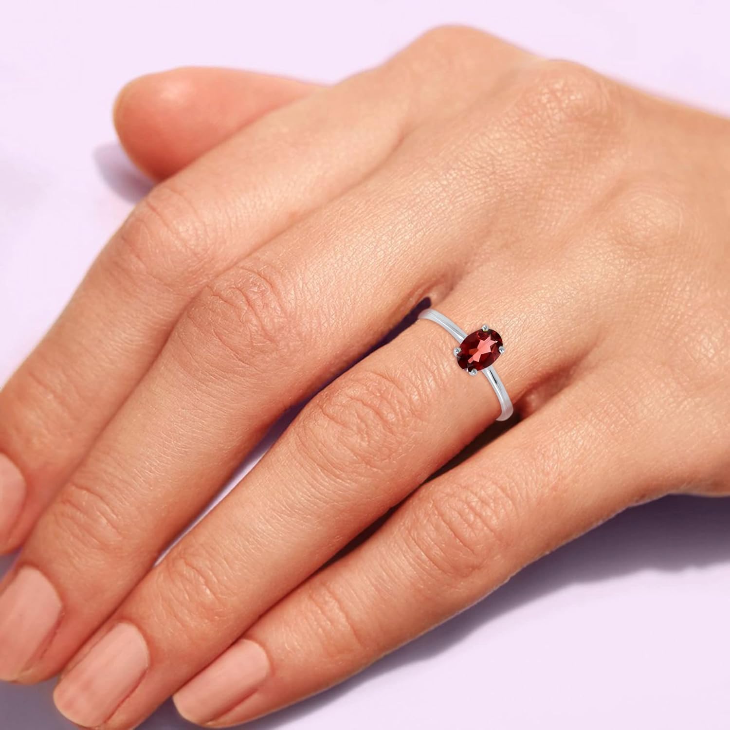 TISHAVI Natural Garnet/Amethyst/Citrine/Peridot/Blue Topaz 925 Sterling Silver Plated Rings for Women - Handmade Oval Shape Light Weight Solitaire Rings Fashion Jewelry - Gifts for Her - Image 5