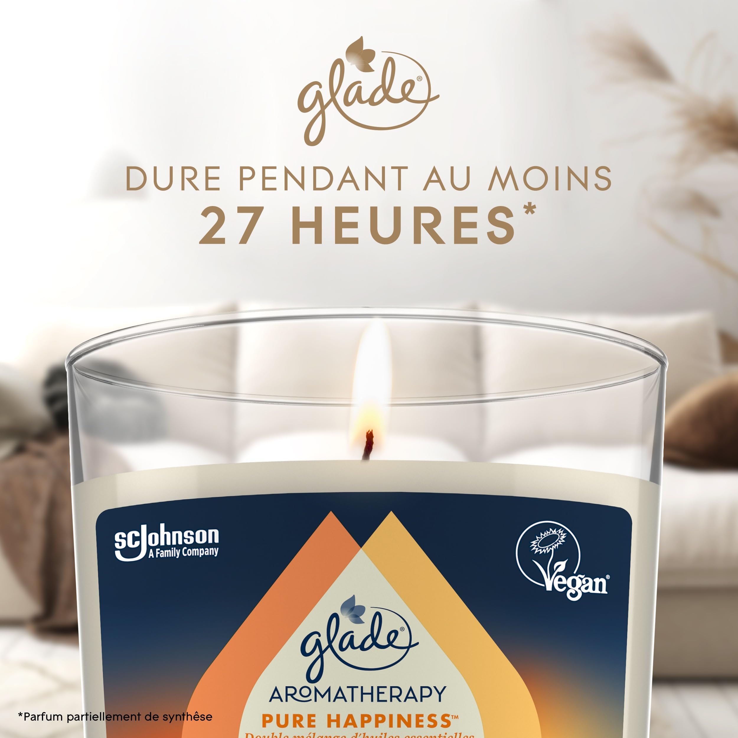 GLADE® AROMATHÉRAPIE BOUGIE PURE HAPPINESS ORANGE & NÉROLI - sans huile de palme