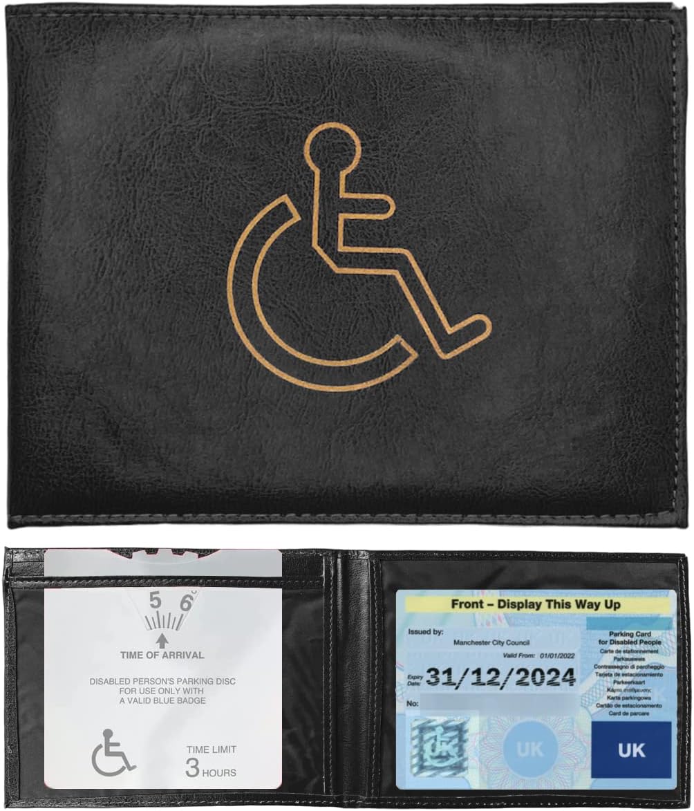 Woodland Leathers Disabled Badge and Timer Holder Wallet - PU Leather Blue Badge Protector for Car, Hologram Safe (Black)