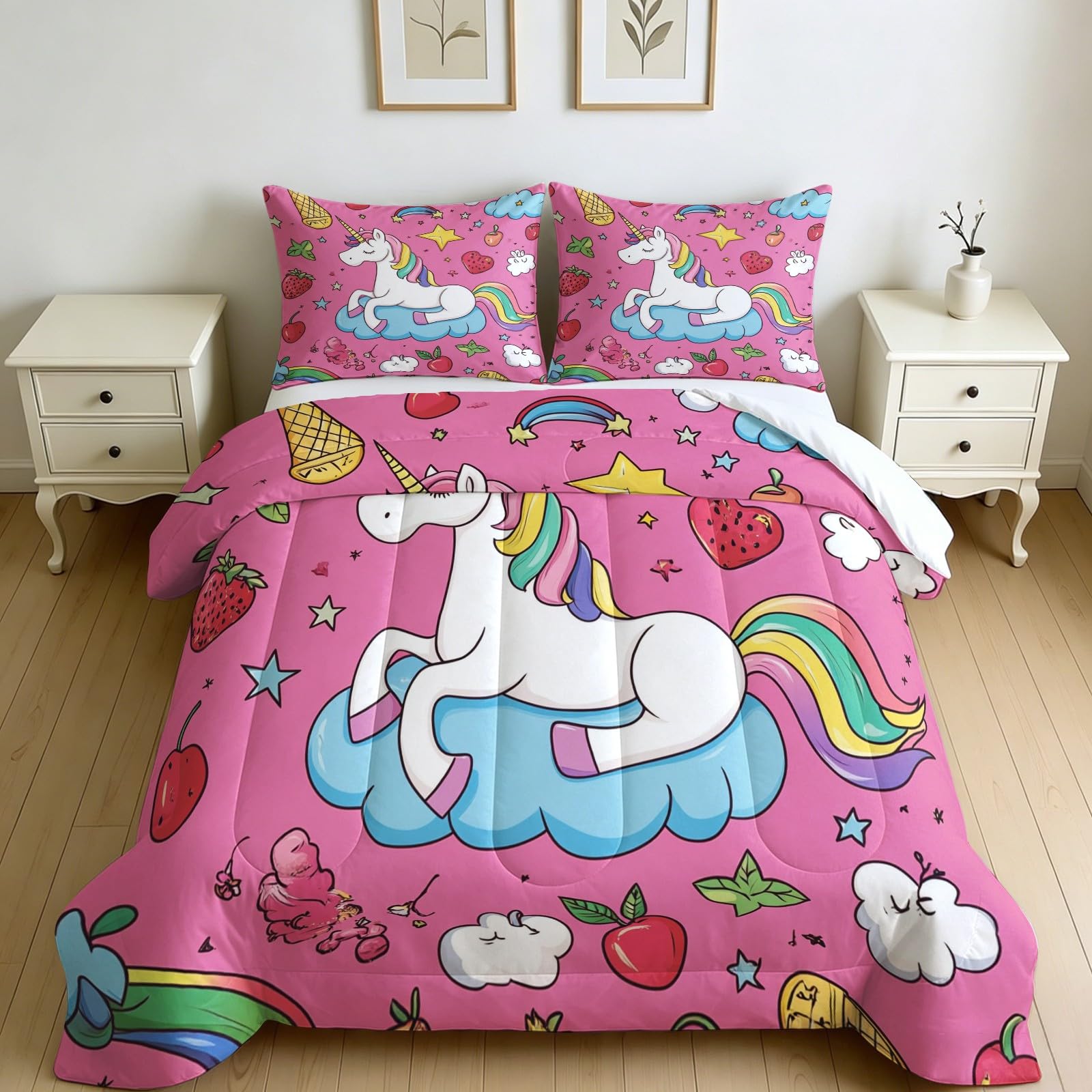 Couette 220 x 240 licornes rose le cadeau idéal pour illuminer une chambre