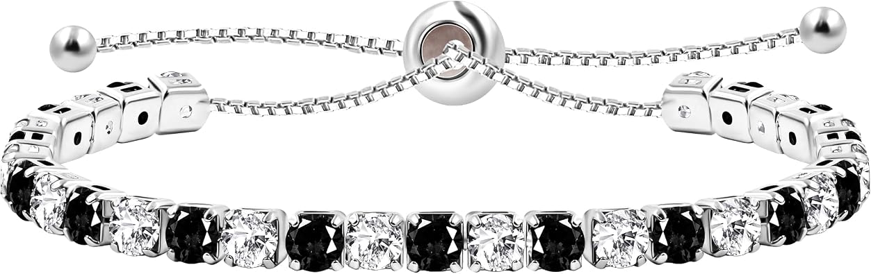 Cubic Zirconia Tennis Bracelet, Platinum Plated Adjustable Slider Bracelet for Women, Brilliant Sparkling Multi-colored CZ Jewelry for Mom Wife Daughter Friends