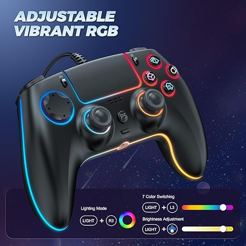 Miniatura 3 de GUOC Wired Controller Compatible for PS-5/Pro/Slim/PC, Hall Effect Sticks & 7 RGB LED Mode & haptic Feedback & Motion Sensing, 3.5mm Audio Jack
