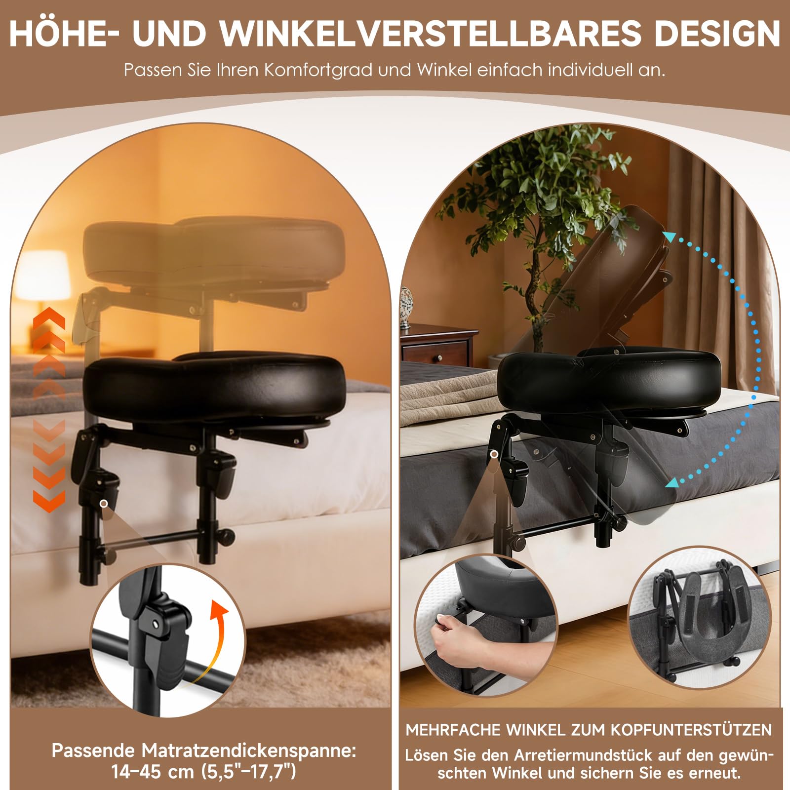 Massage Kopfstütze für Bett Höhe 14–45 cm, Ergonomische Massage-Kopfstütze & Massage-Kissen mit Gesichtsschlitz, kompatibel mit Massageliege, Massagetisch, Kosmetikliege, Kopf Massage Zubehör