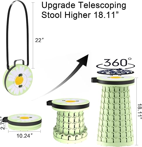 Miniatura 2 de ALEVMOOM Taburete plegable telescópico mejorado con cojín, taburete plegable con impresión, asiento plegable retráctil portátil, carga máxima de 600