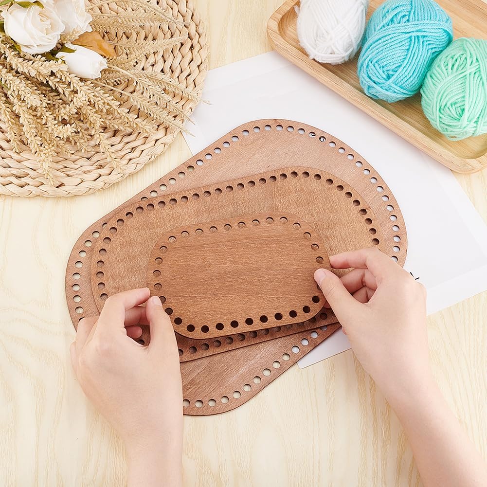 PH PandaHall Oval Wooden Basket Base, 3 Sizes Coffee Blank Crochet Basket Base, Crochet Bag Bottom Crochet Bottom Accessory for DIY Basket Craft Knitting for Knitters, Crocheters and Beginners