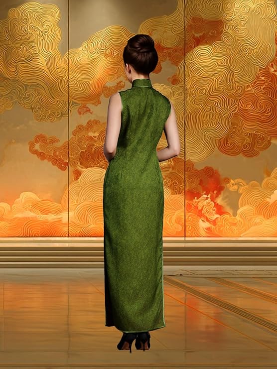 Mandarin collar and frog button detail of silk cheongsam