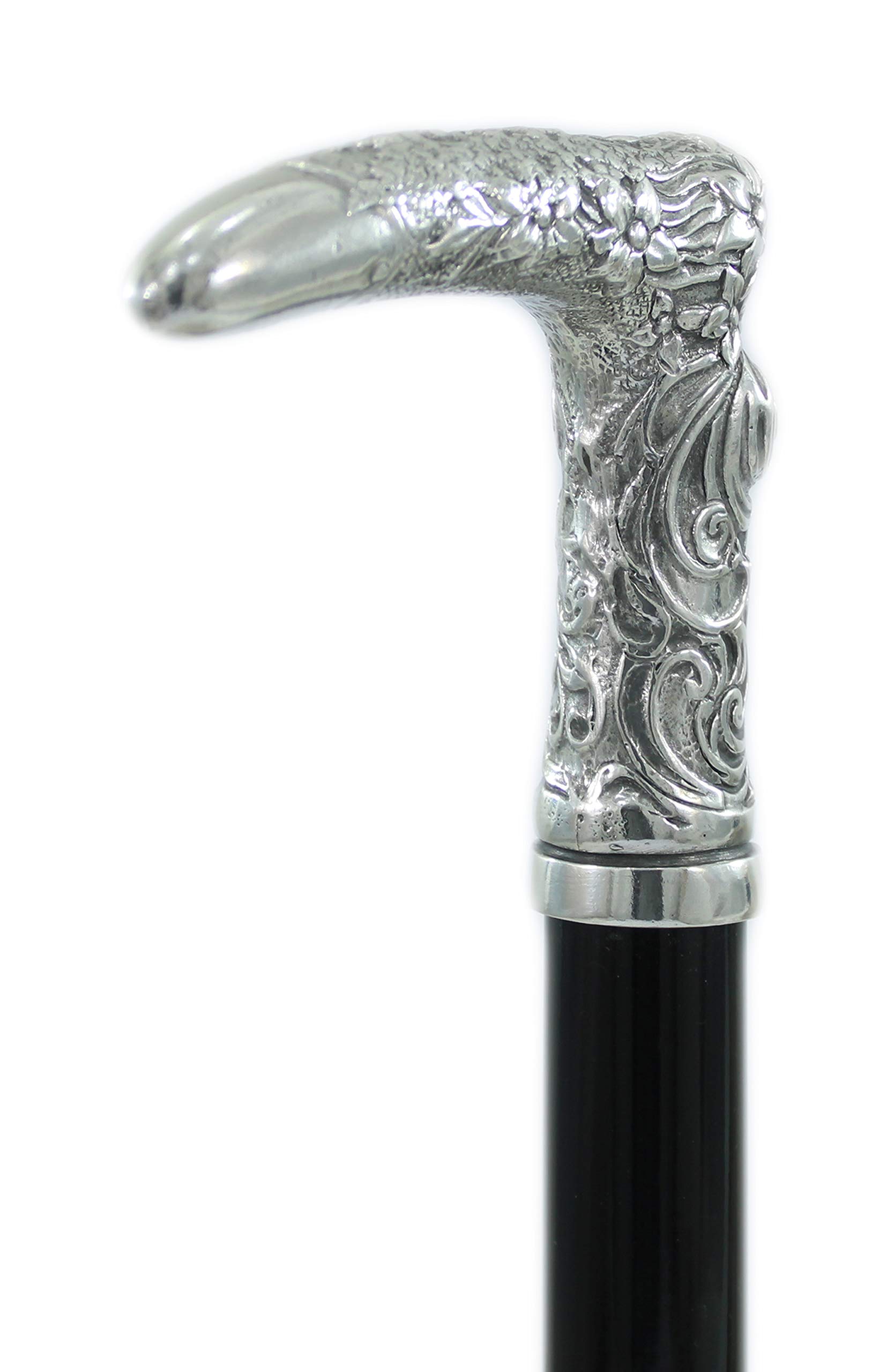 Bastón de paseo mujer peltre madera negro vintage clásico elegante nobiliar CAVAGNINI