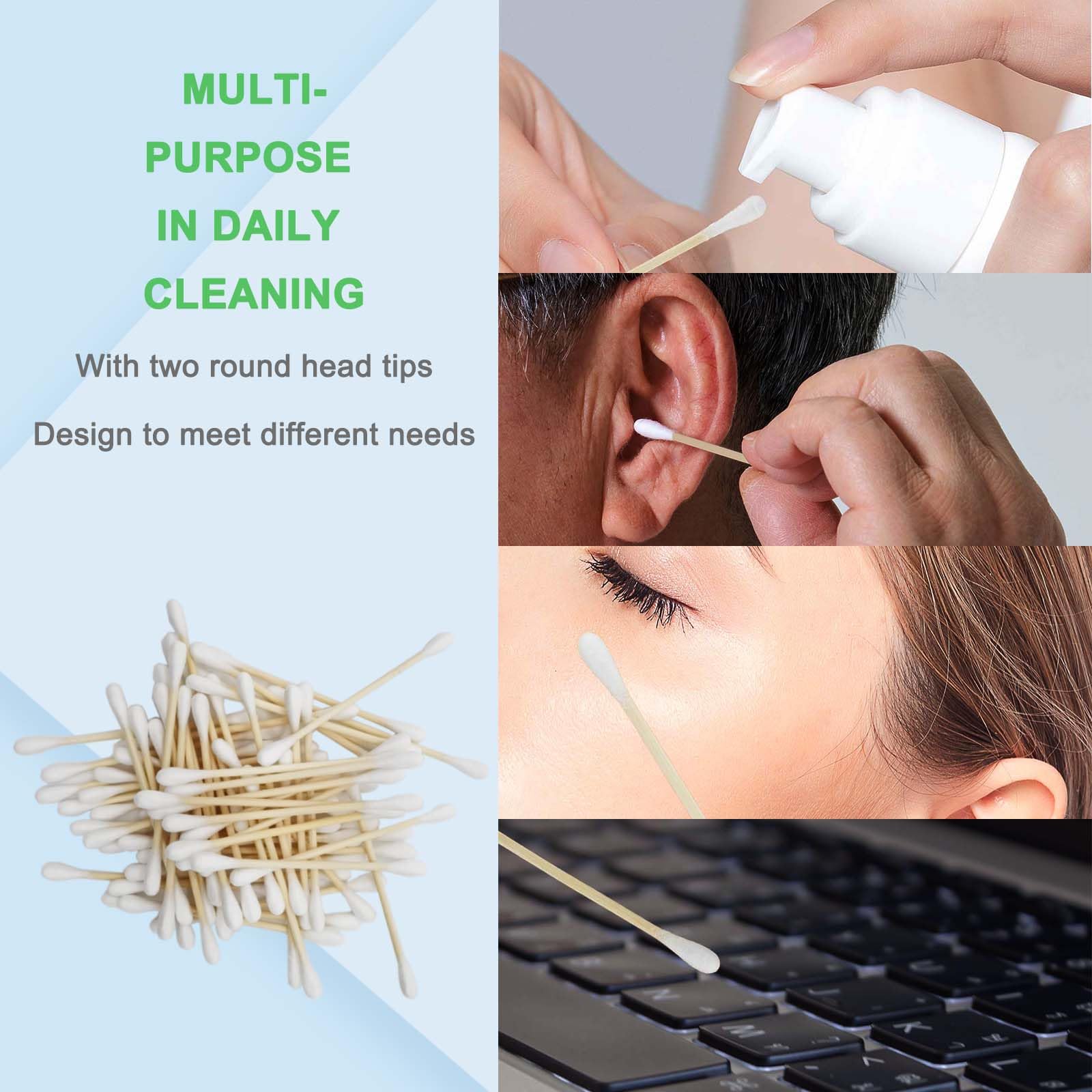 YILEAITECH Bamboo Cotton Swabs - 400 Count - Organic Cotton Buds for Ears, Eco Friendly Q Tips,Natural Wooden Cotton Swabs 2