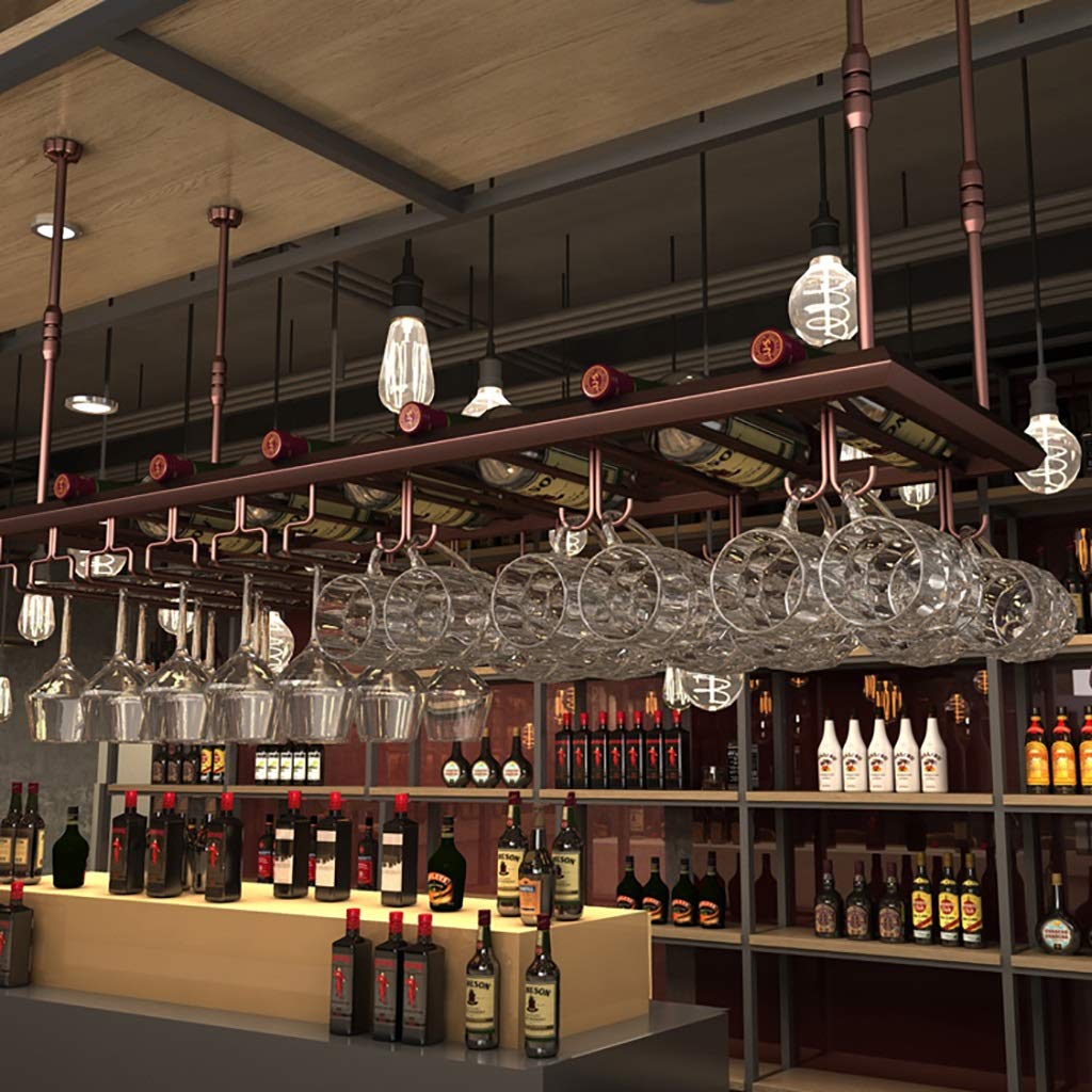 Casier à vin en fer avec perche réglable et porte-verres pour bar