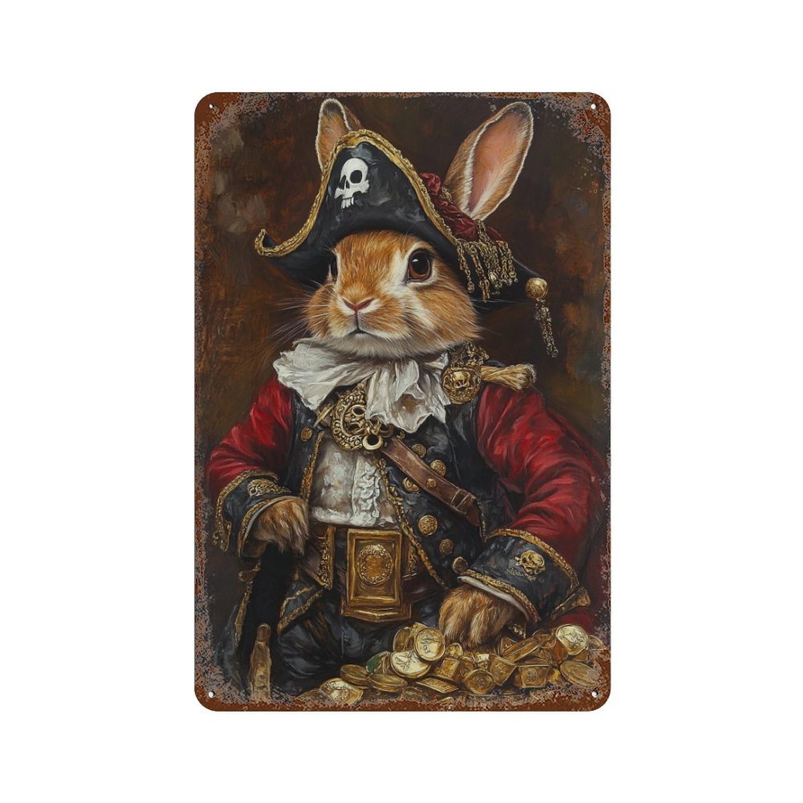 Pirate Bunny Treasure Chest-1 Rusty Metal Tin Sign 11.8"x7.9", for Pub, Kitchen And Man Cave Decor, Novelty Wall Decor