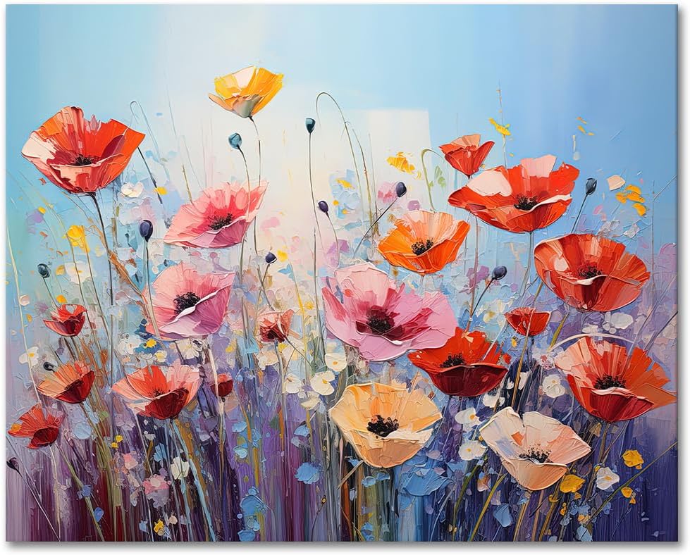 TUMOVO Flowers Paint by Numbers for Adults Poppies Paint by Numbers Kits for Adults Kids Blooming Adult Paint by Number Kits on Canvas DIY Acrylic Painting Art Crafts 16"x20"(Frameless)