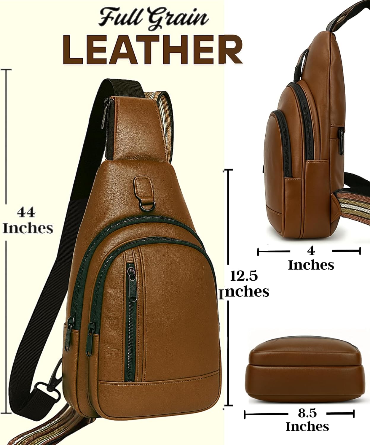 Genuine Leather Sling Bag for Men - Black Sling Purse, Leather Crossbody Bags for Men, Cross body bags for Women