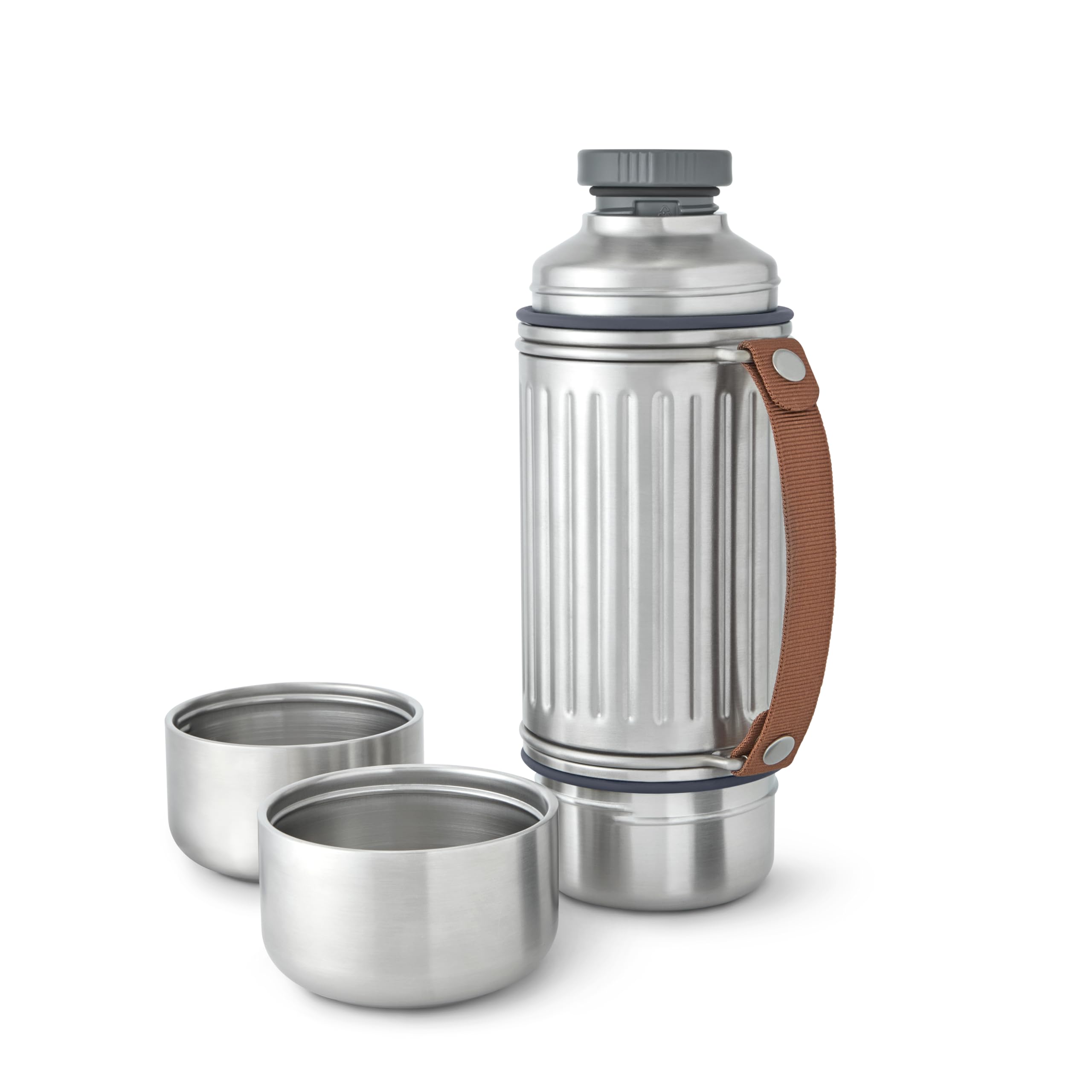 black+blum Explorer Duo borraccia termica con 2 tazze, acciaio inox 304 doppia parete 1 L, 24 ore caldo freddo, coperchio a prova di perdite, manico in nylon, bottiglia termica outdoor