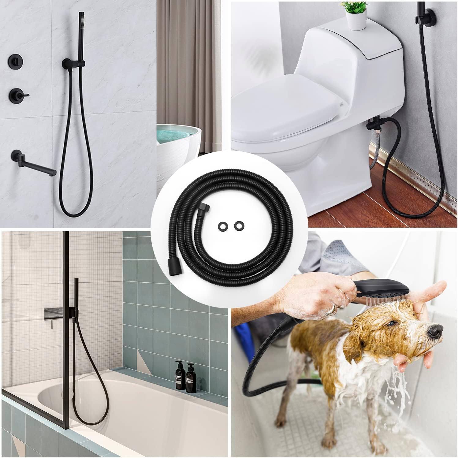 Shower Hose, 79 inches Extra Long Stainless Steel Matte Black Handheld Shower Head Hose with Brass G1/2 Universal Insert & Nut Flexible and Durable Shower Hose Extension Replacement