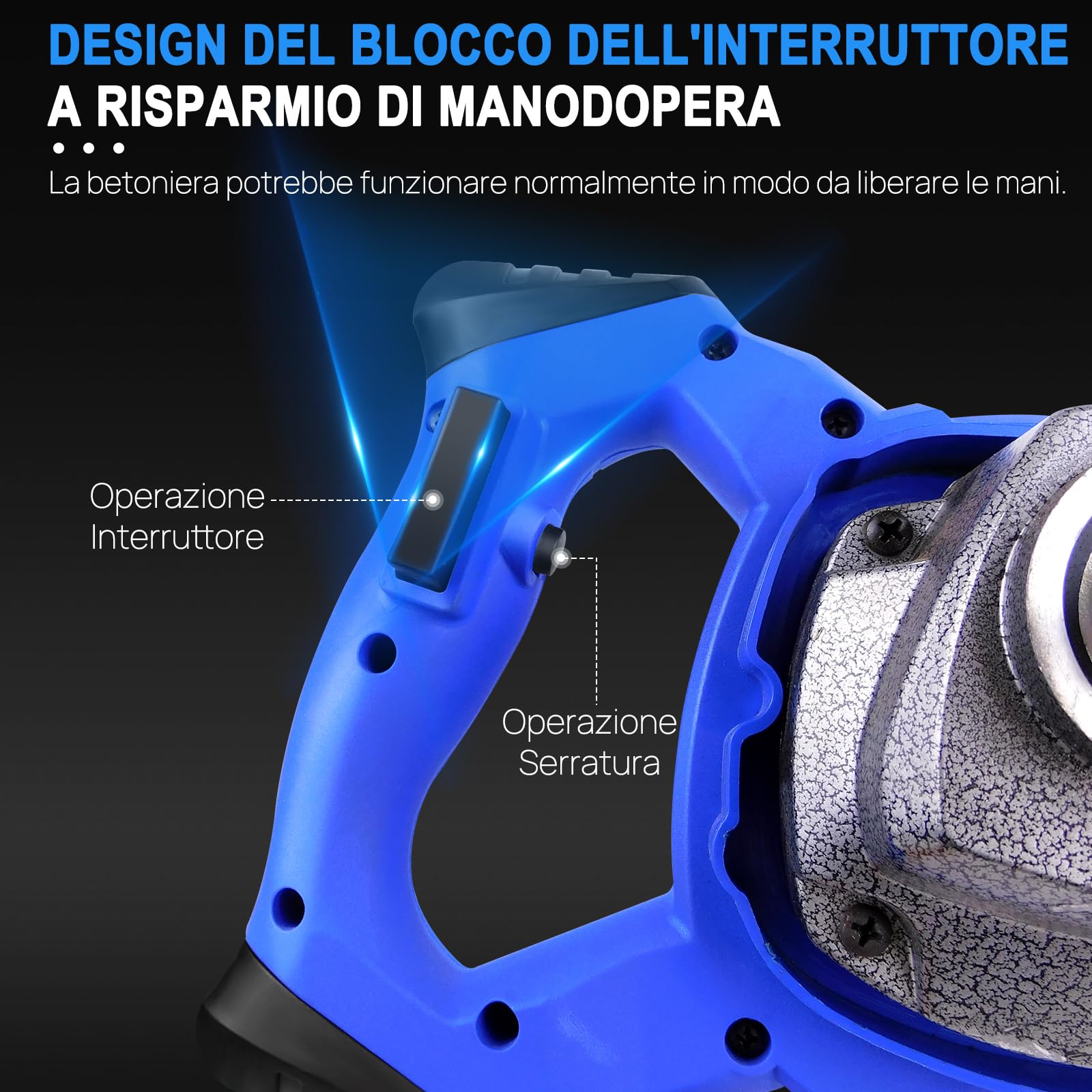 Miscelatore per calcestruzzo, 2600W 230V, miscelatore per malta, miscelatore professionale per calcestruzzo, mescolatrice per calcestruzzo, mescolatrice per malta per calcestruzzo,cambio a 6 marce