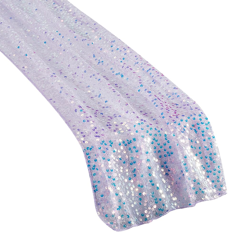 HOBBIESAY 1.83m Long Sequin Table Runner Sequin Tulle Fabric Blue Table Runners Tulle Glitter Fabric Polyester for Bridal Wedding Cake Table Dress Home Decorations