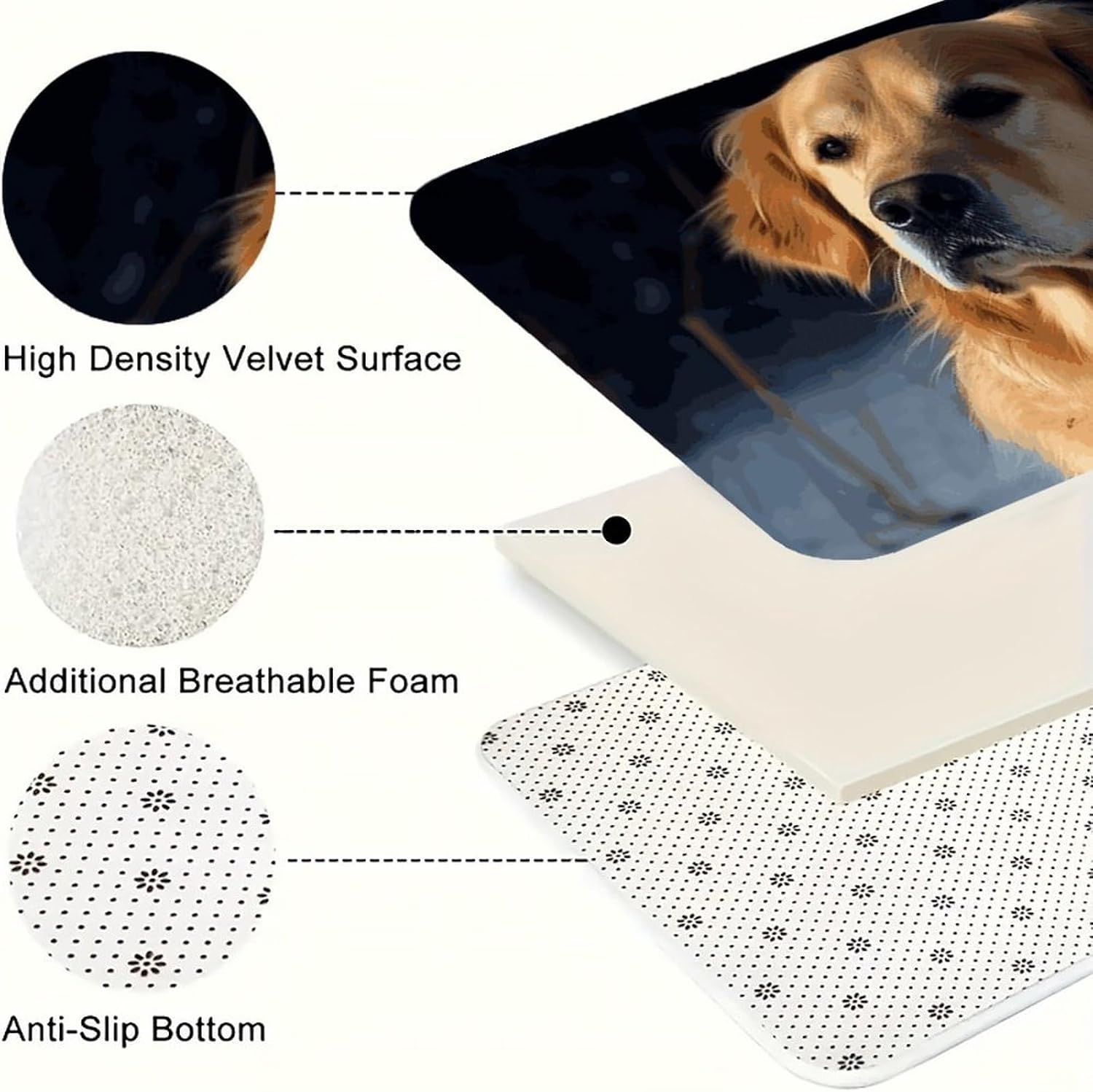 Golden Retriever Kitchen Mats for Floor 3 Pcs Kitchen Rugs