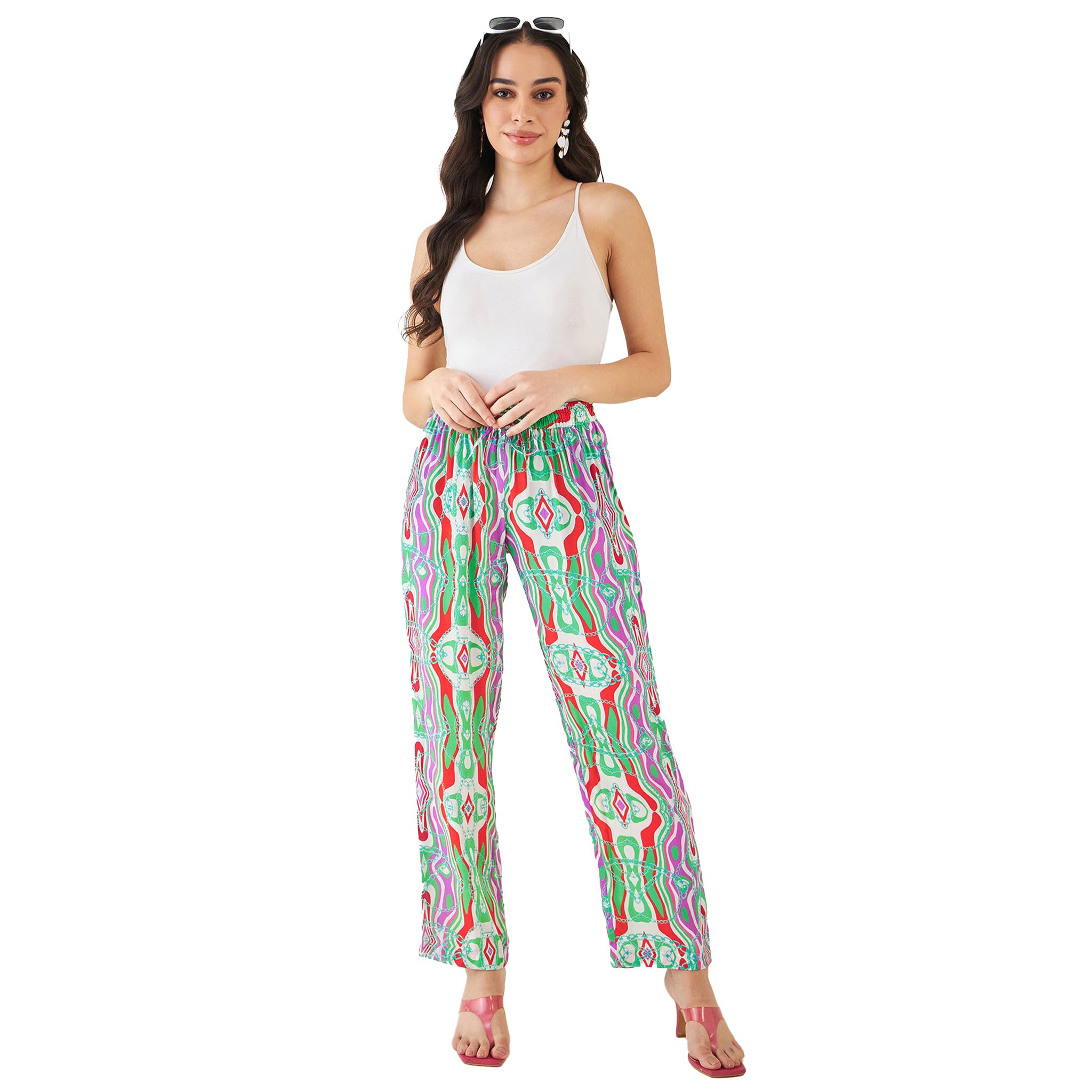 Green and Orange Marine Wave Print Pants-image-25