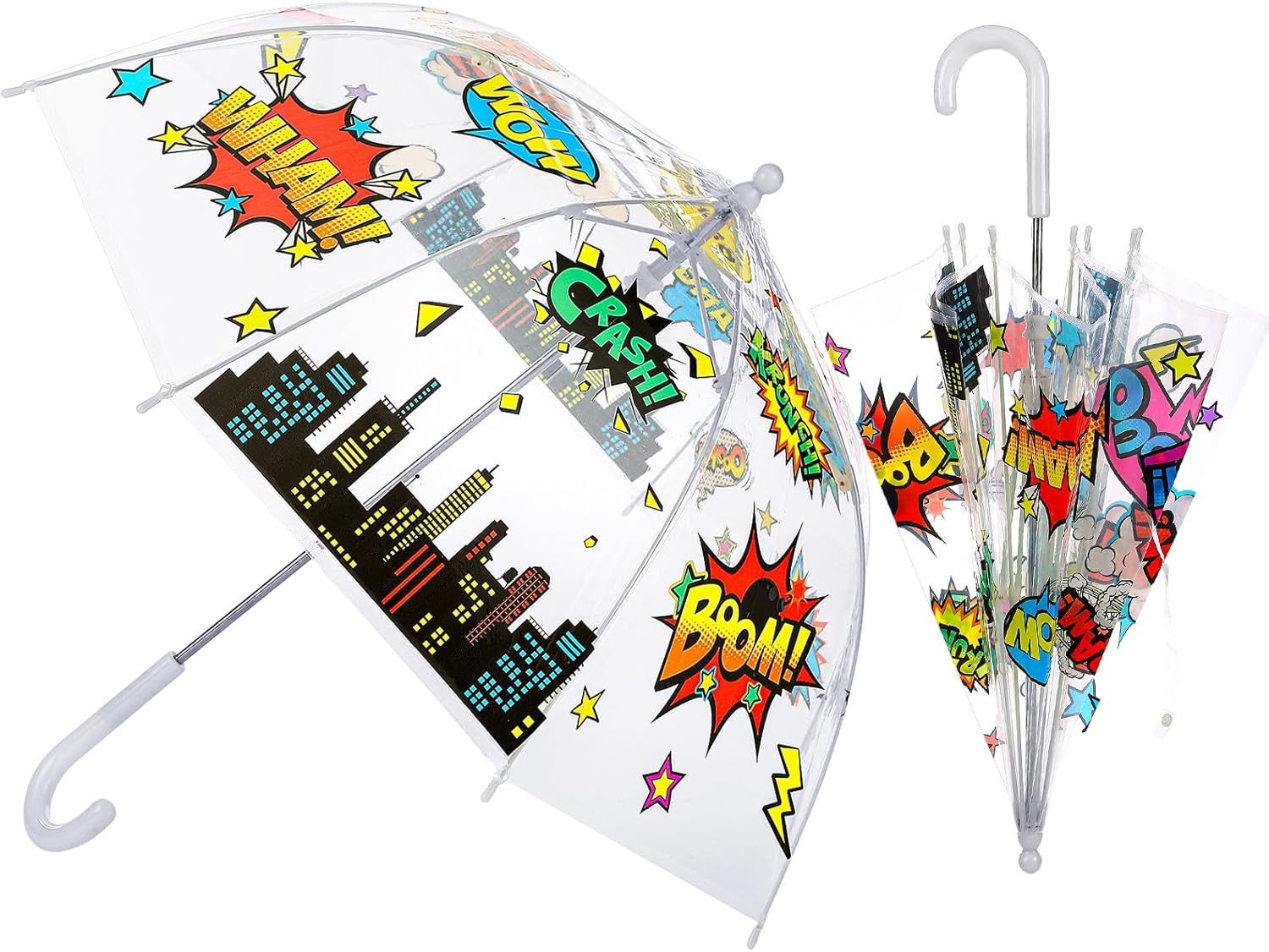 Kids Umbrella for Boys Girls Hero Clear Bubble Umbrellas with an Easy Grip Curved Handle Transparent Dome Safety Windproof for Hero Party Favors Birthday Rewards Supplies