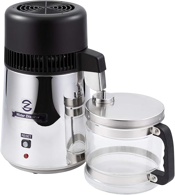 CO-Z Water Distiller, Stainless Steel Distilling Pure Water Machine for Home Countertop Table Desktop, 4L Distilled Water Making Machine, 4 Liter Water Purifier to Make Clean Water for Home,Silver