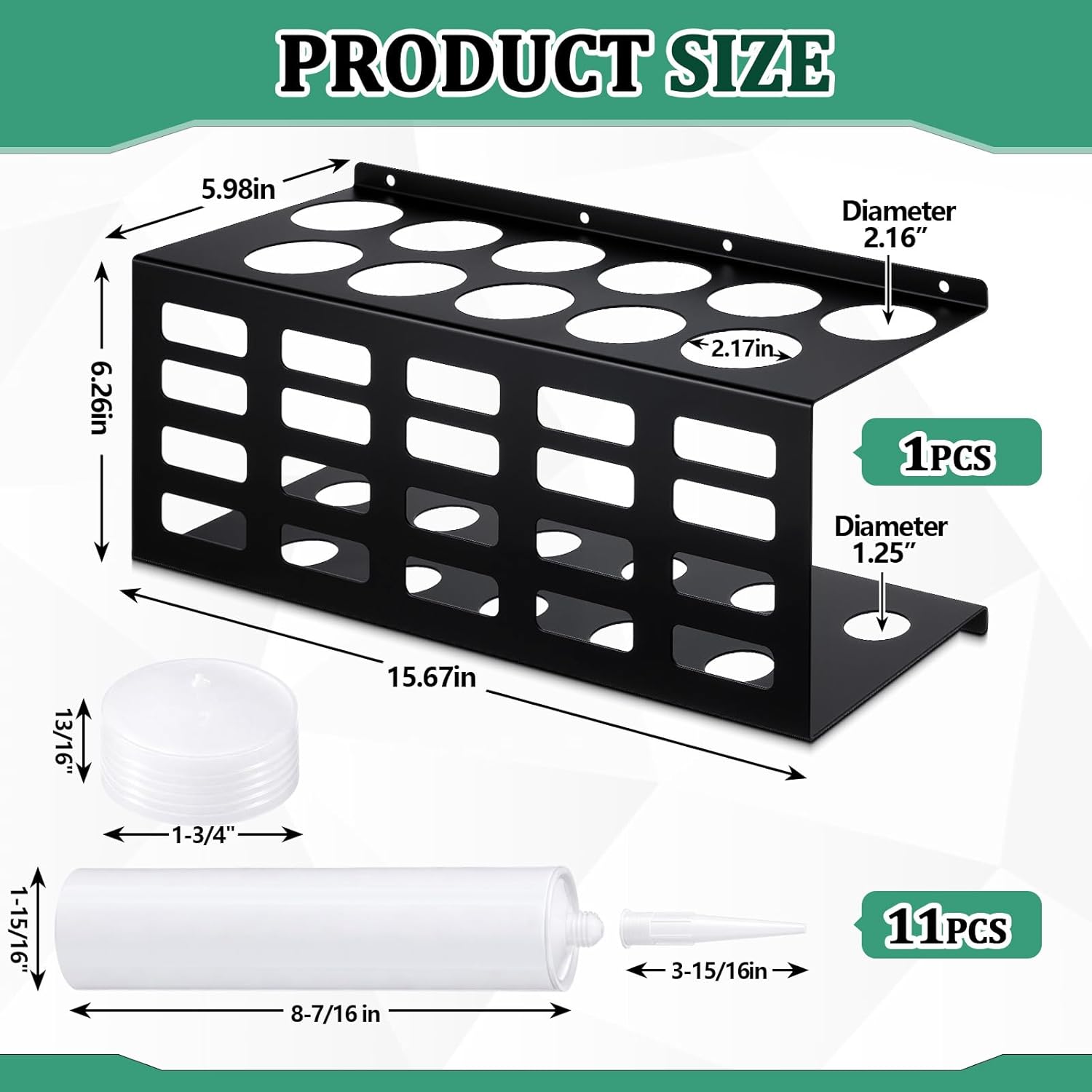 Landhoow Wall Mount Caulking Tube Holder with 11 Pcs 11 oz Empty Caulking Sealant Tubes, Metal Caulk Sealant Storage Rack Organizer for Workshop Shop Garage, 15.7 x 6.3 x 6 Inch