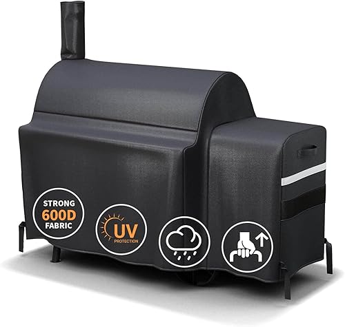 Vista 26 de Grisun Grill Cover for Oklahoma Joe's Rider 900 & Rider DLX Grills, Anti-Fade Waterproof Charcoal Offset Smoker Cover, Strap for Fix, Fabric Handle