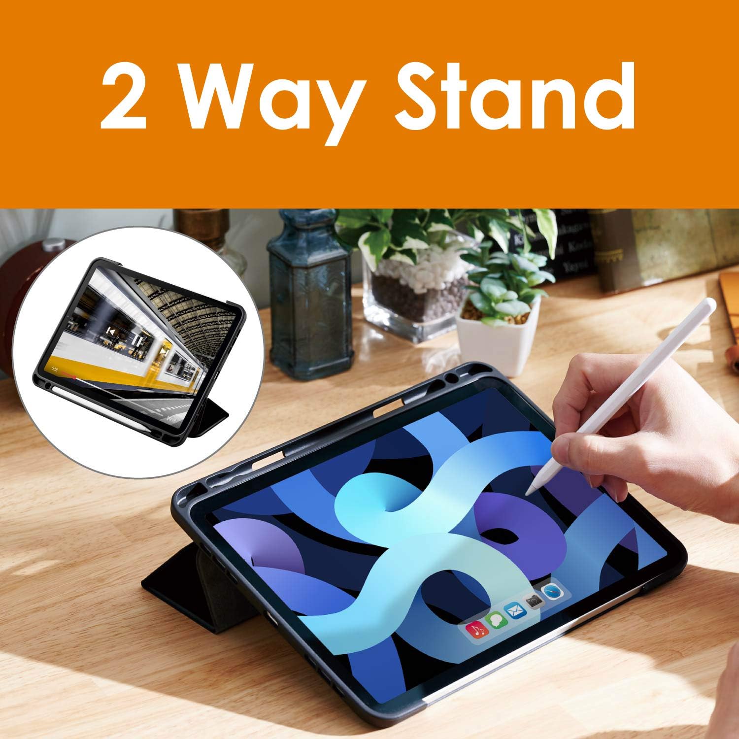 ELECOM iPad Air Case 8th Generation 2019/2020 10.2" Lightweight Soft Leather Shell Stand Cover Auto Wake/Sleep 2 Adjustable Angles with Stylus Holder (TBWA19RWVSABK)