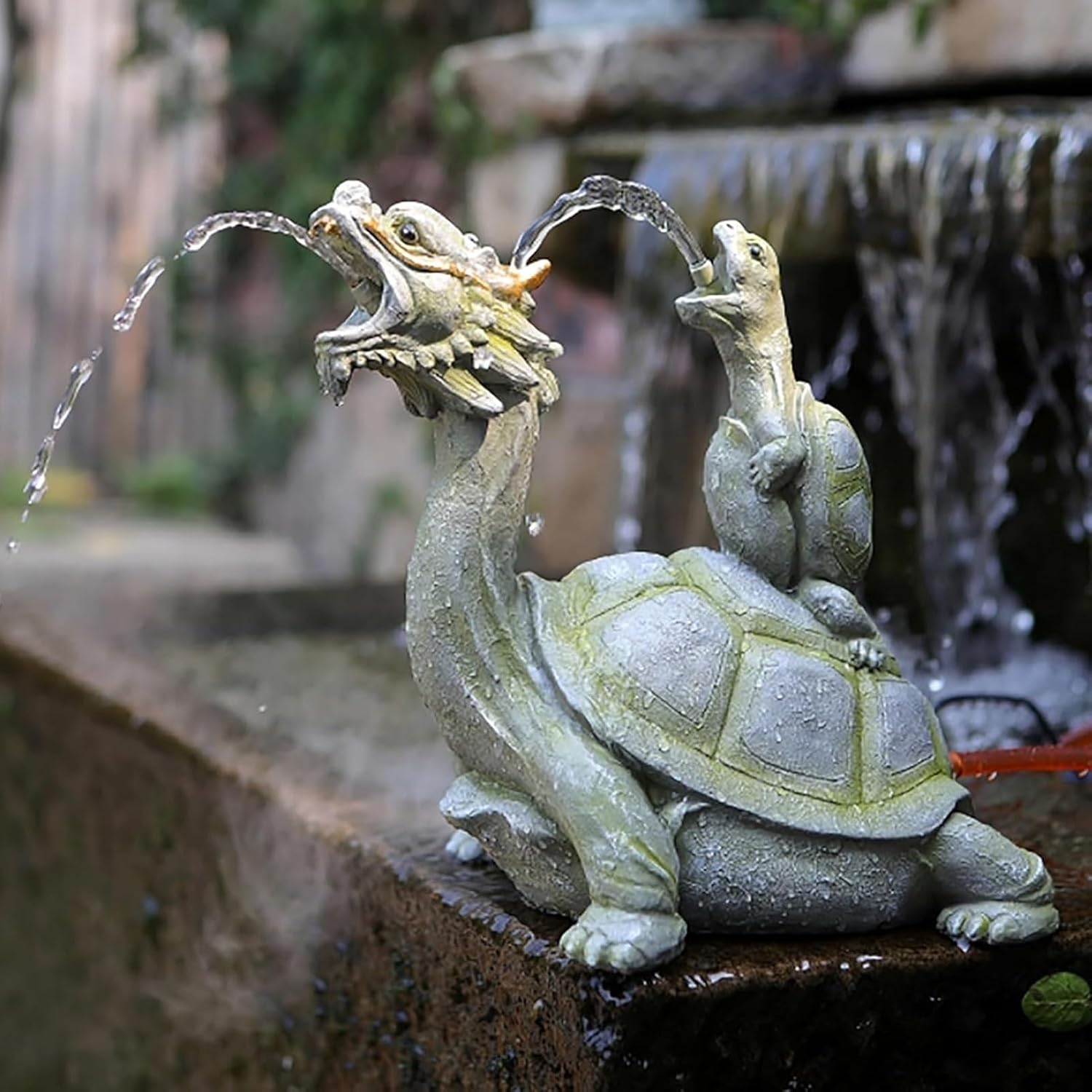 Creative Animal Pond Fountains, Spitters for Small Ponds, Animal Pond Spitters, with Water Pump, Double Water Spout Design, Automatic Circulation Water Landscaping(Gray)