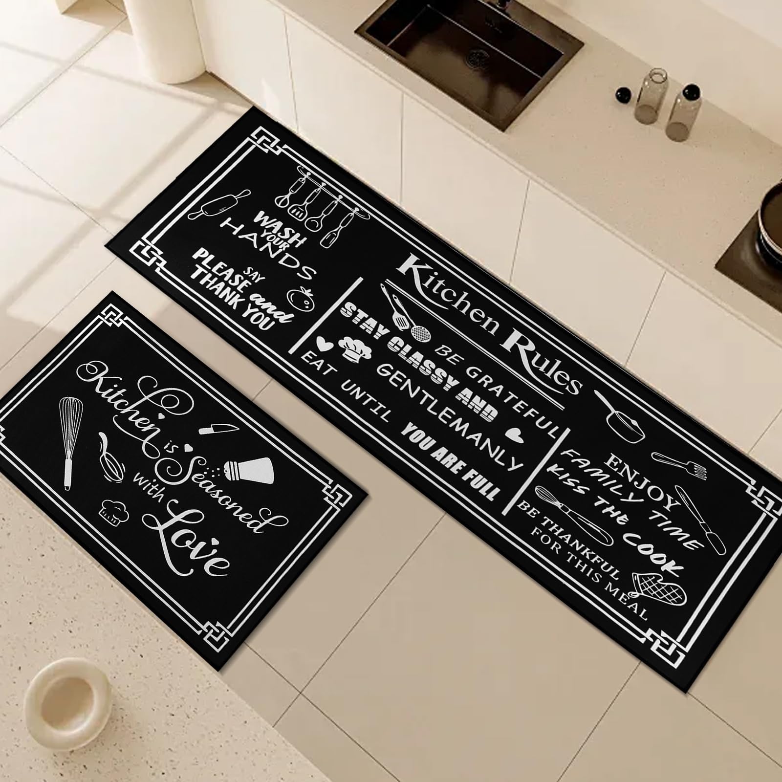 Fecialy Juego de 2 alfombras Antideslizantes y felpudos de Cocina, alfombras antifatiga duraderas, felpudos Lavables para Cocina, Comedor, salón，40x60+40x120cm