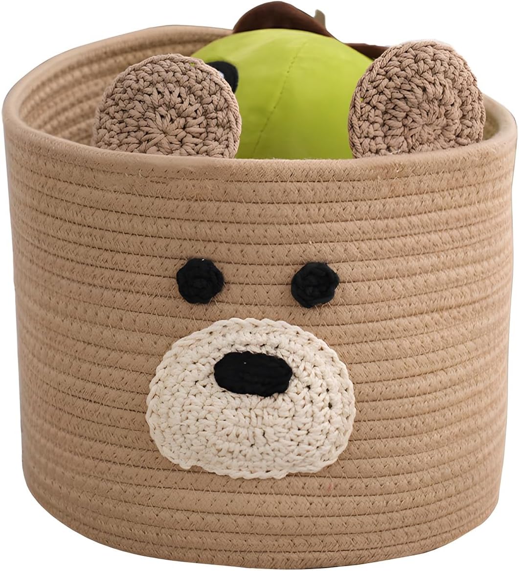 Bear Laundry Baskets Laundry Hamper Storage Baskets with Handles,Decorative Basket for Living room,Woven Storage Basket for Toys Bin Pillows Blankets Clothes (Khaki - Version 2)