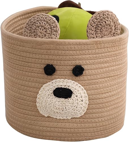 Miniatura 10 de Cestas de lavandería Bear, cesta de almacenamiento con asas, cesta decorativa para sala de estar, cesta de almacenamiento tejida para juguetes, Gris