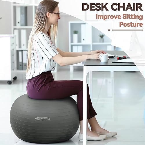 Miniatura 6 de Signature Fitness Pelota de ejercicio antiestallidos y antideslizante, pelota de yoga, pelota de fitness con bomba rápida, capacidad de 2,000