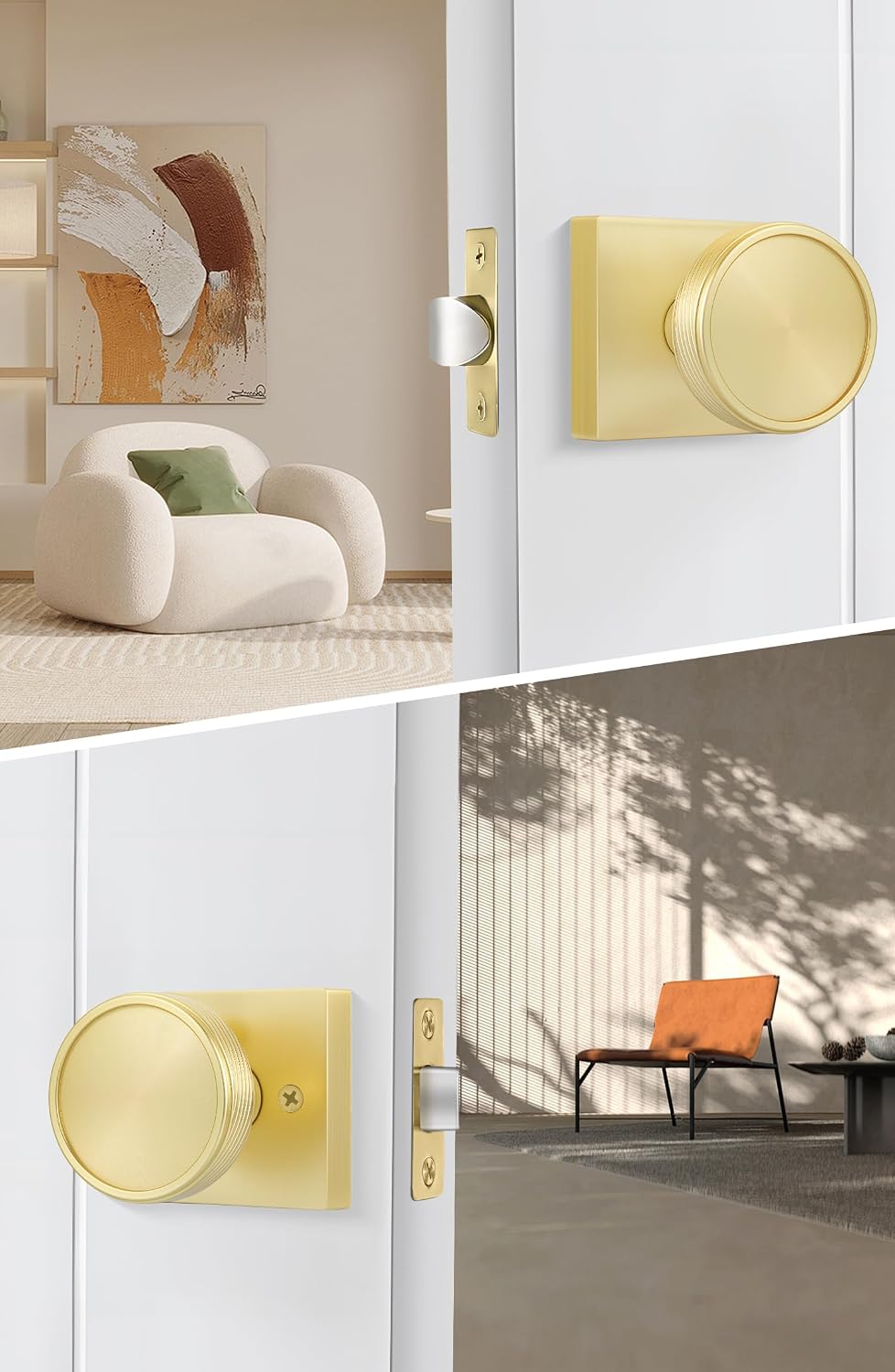 Goldenwarm Passage Door Knob Gold, Zinc-Alloy Modern Brushed Gold Closet Door Knob Interior for Hallways, Heavy Duty Square Gold Modern Doorknob - 6 Pack