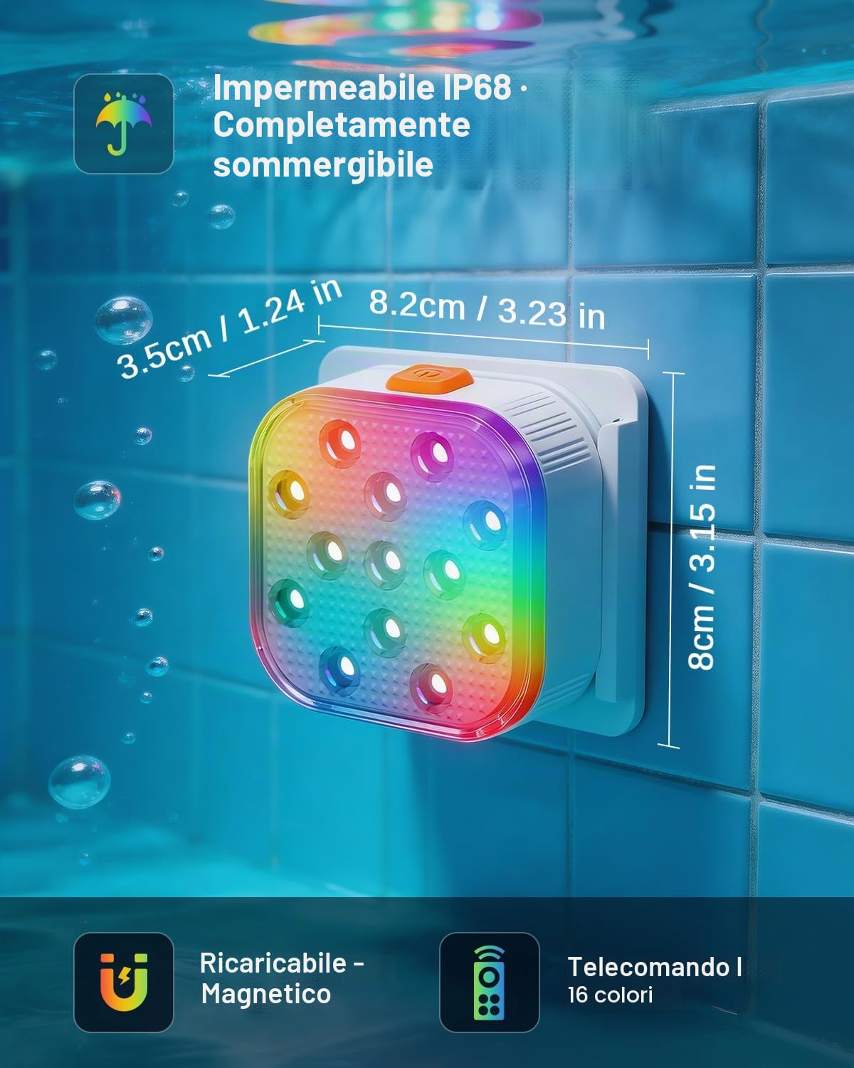 SoulBay Luce Piscina Subacquea 4 pezzi, LED Lampada Piscina Magnetica Ricaricabile Impermeabile Telecomando 16 Colori 6 Modalità RGB, Spot Piscina Decorazioni per Piscina, Spa, Bagno, Acquario e