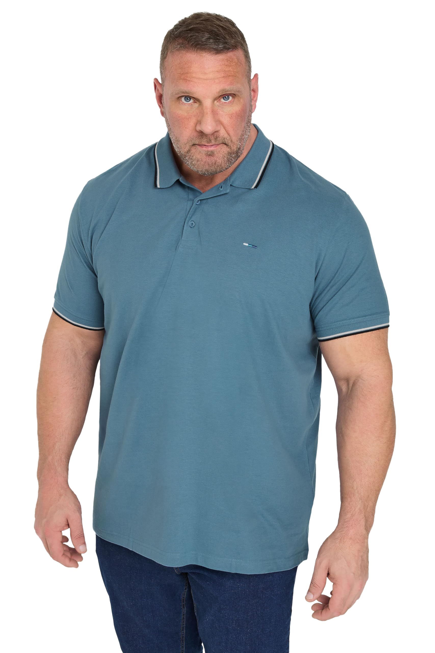 Badrhino Men's Blue Big & Tall Tipped Polo Shirt - Plus Curve Xxl Plus