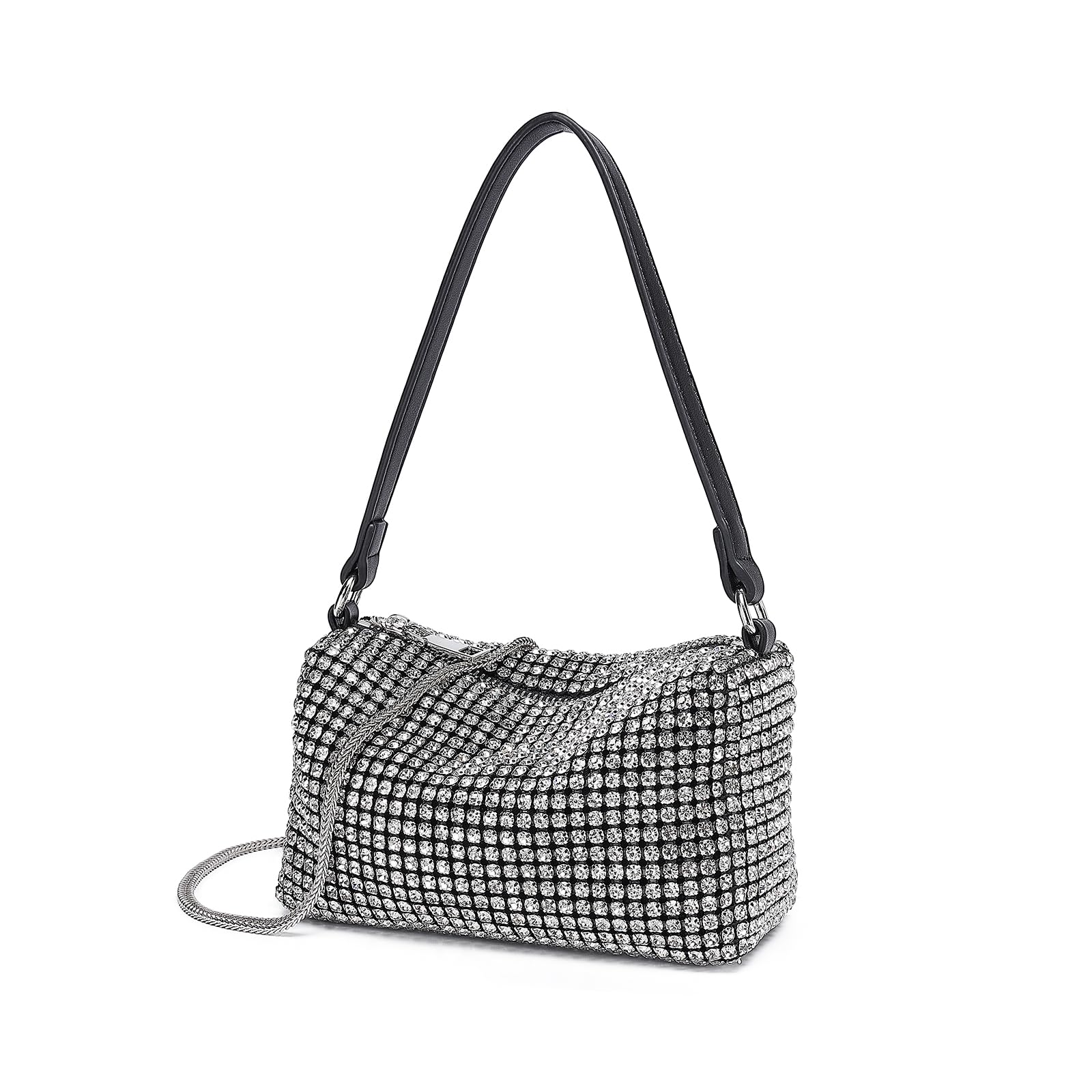 Miss Lulu Glitter Evening Handbag, Snake Chain Crossbody, Women's Diamante Clutch, Small Phone Bag Purse for Wedding, Night Out, Cocktail, Party