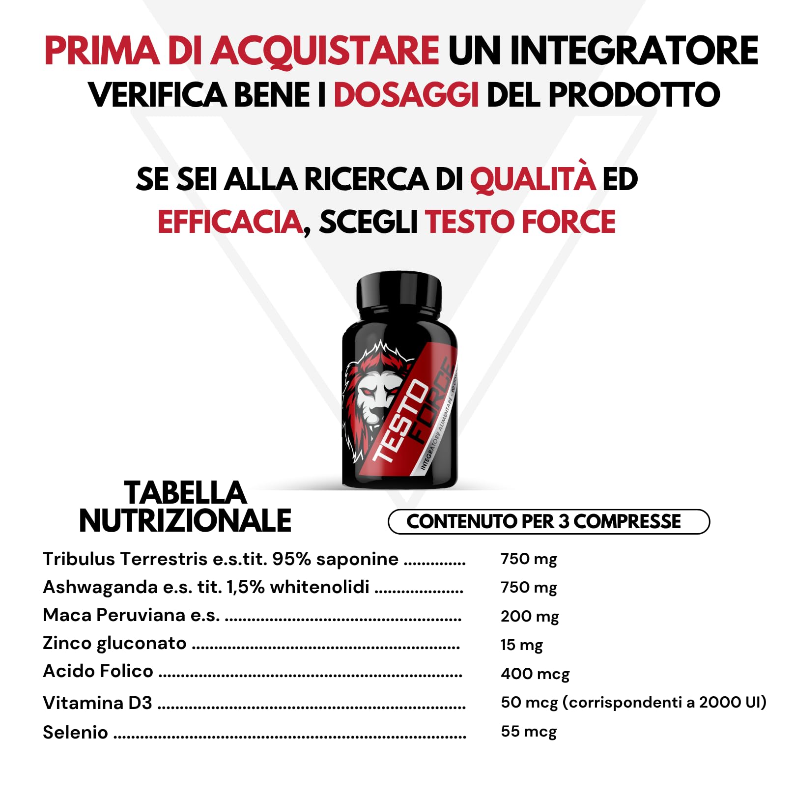 TESTO FORCE | 90 Compresse | Azione Rapida e Potente | Aumento Massa Muscolare Uomo, Alto Dosaggio di Tribulus Terrestris, Maca Peruviana, Ashwaganda, Zinco