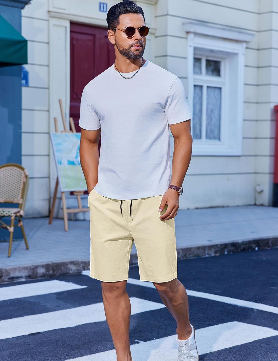 COOFANDY Mens Casual Shorts Cotton Drawstring Summer Shorts Elastic Waist Lightweight Twill Chino Shorts - Image 2
