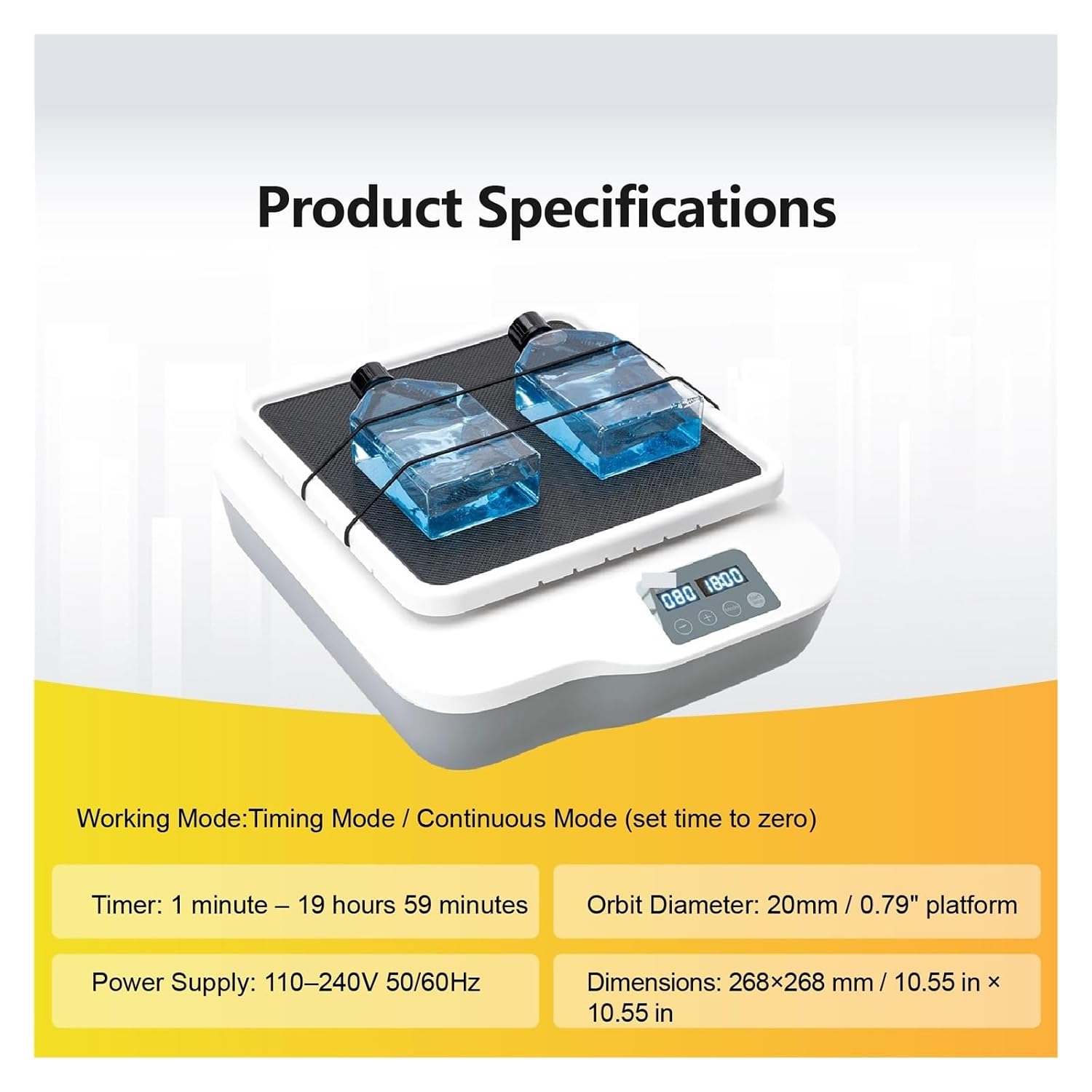 Digital Orbital Shaker OS180-S 40-200 RPM LED Brushless DC Motor Compact Lab Shaker W/Timer Decolorizing Platform Agitation Device