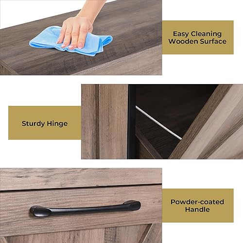 Miniatura 4 de Arlopu Gabinete de basura de doble inclinación, gabinete de reciclaje extraíble de cocina de 20 galones, gabinete clasificador de ropa de madera