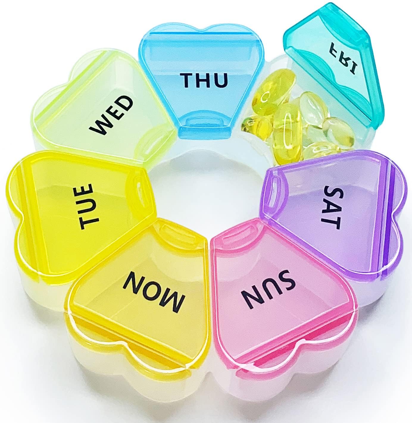 NEOUTH Cute Weekly Pill Box 7 Day Large Pill Case Organizer 1 time a Day Floral Pill Container Once Daily Pretty Medicine Dispenser for Vitamin|Fish Oil|Supplements|Medication (Rainbow)-image-28