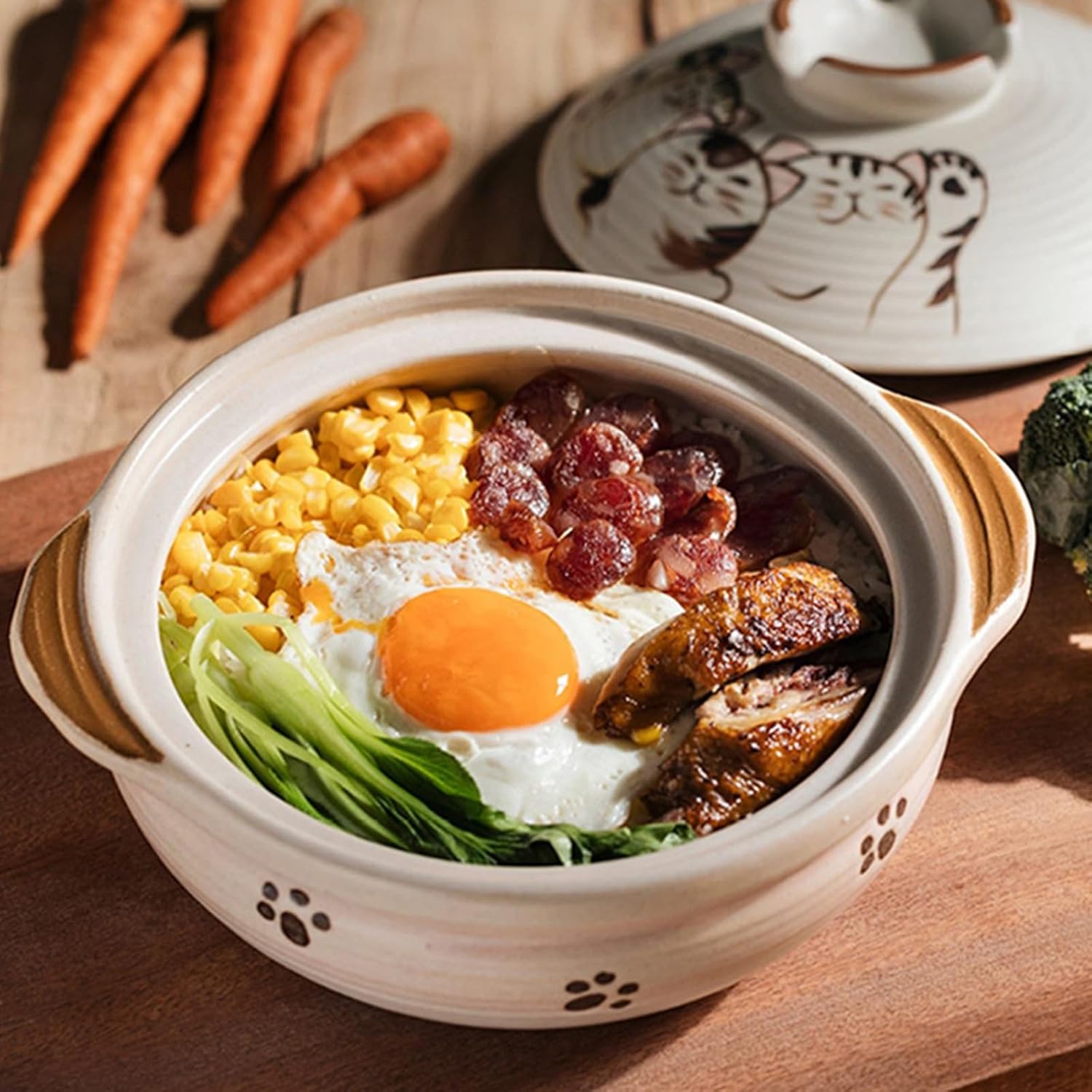 Ceramic Casserole Clay Pot with Lid, Casserole Dish with Lid Heat-Resistant Round Earthenware Clay Pot, Ceramic Cooking Earthen Pot Cookware Stew Pot Stockpot for Dinner and Party,3L