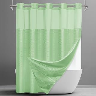 SORTTO Ringless Waffle Shower Curtain with Snap in Liner Set, 71x74, Green